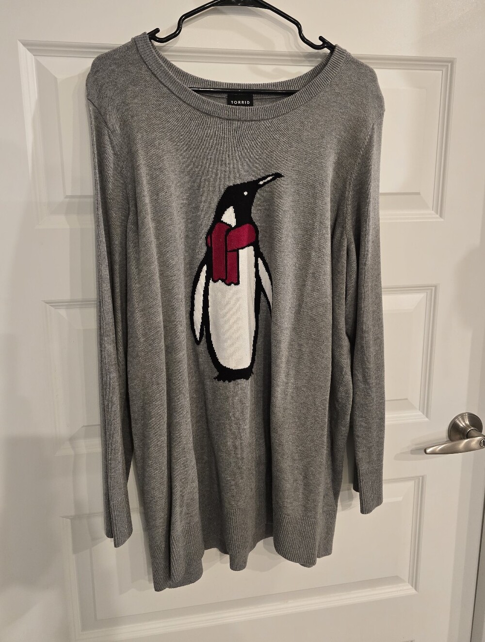 torrid Gray Penguin Sweater with Pink Scarf